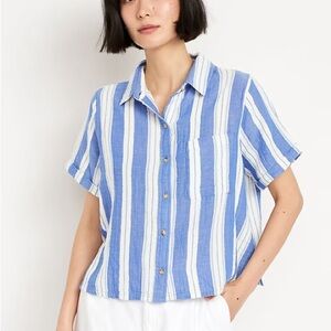 Old Navy Crinkle Gauze Button-Down Striped Shirt- XS Tall